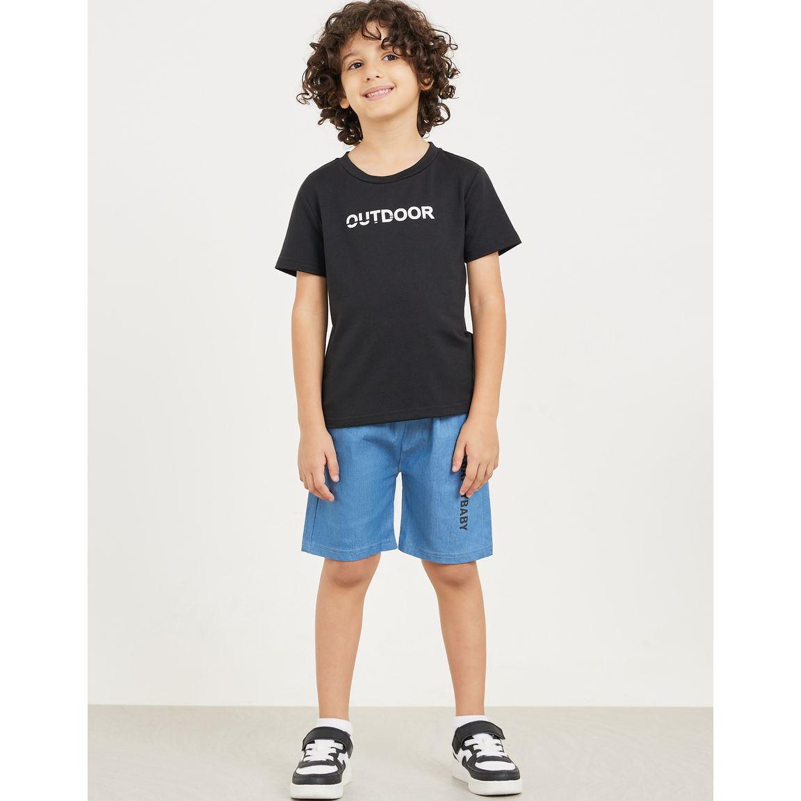 Styli Printed Denim Shorts with Pockets-boys-clothing-bottoms-shorts-image-1