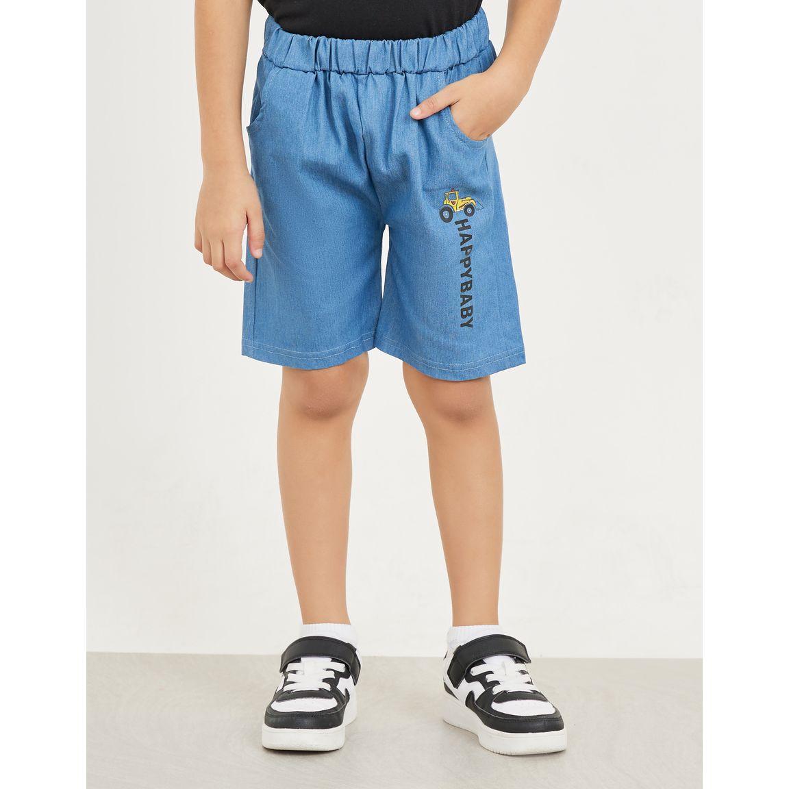 Styli Printed Denim Shorts with Pockets-boys-clothing-bottoms-shorts-image-2