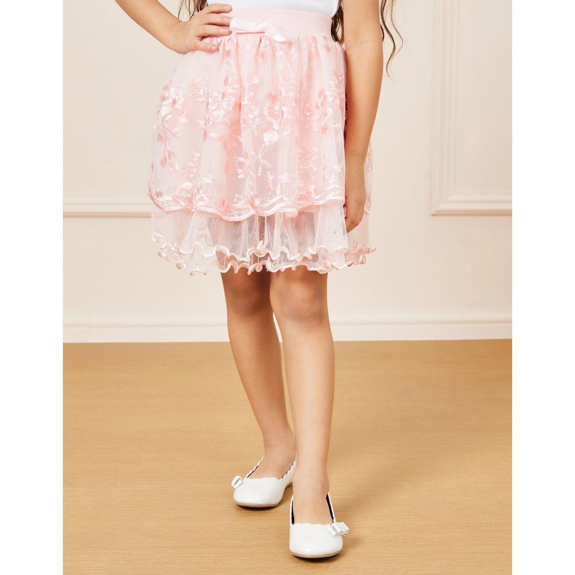 Styli Floral Embroidered Bow Detail Mesh Skirt-girls-clothing-bottoms-skirts-image-1