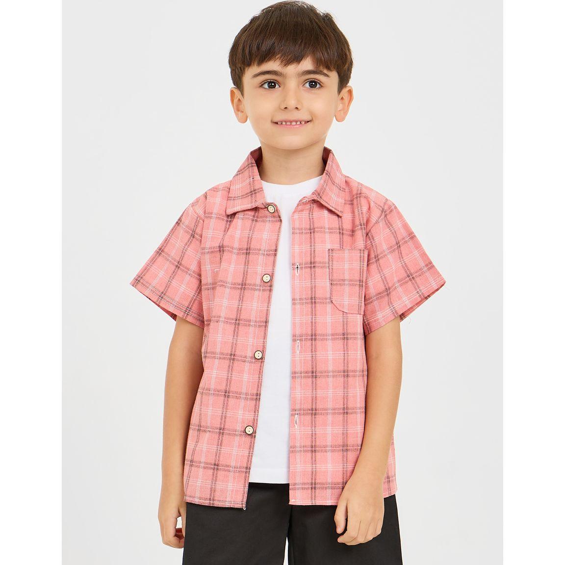 Styli Checked Pocket Detail Short Sleeve Shirt-boys-clothing-shirts-image-1