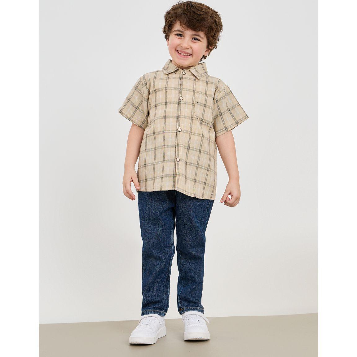 Styli Checked Pattern Pocket Detail Short Sleeve Shirt-boys-clothing-shirts-image-2