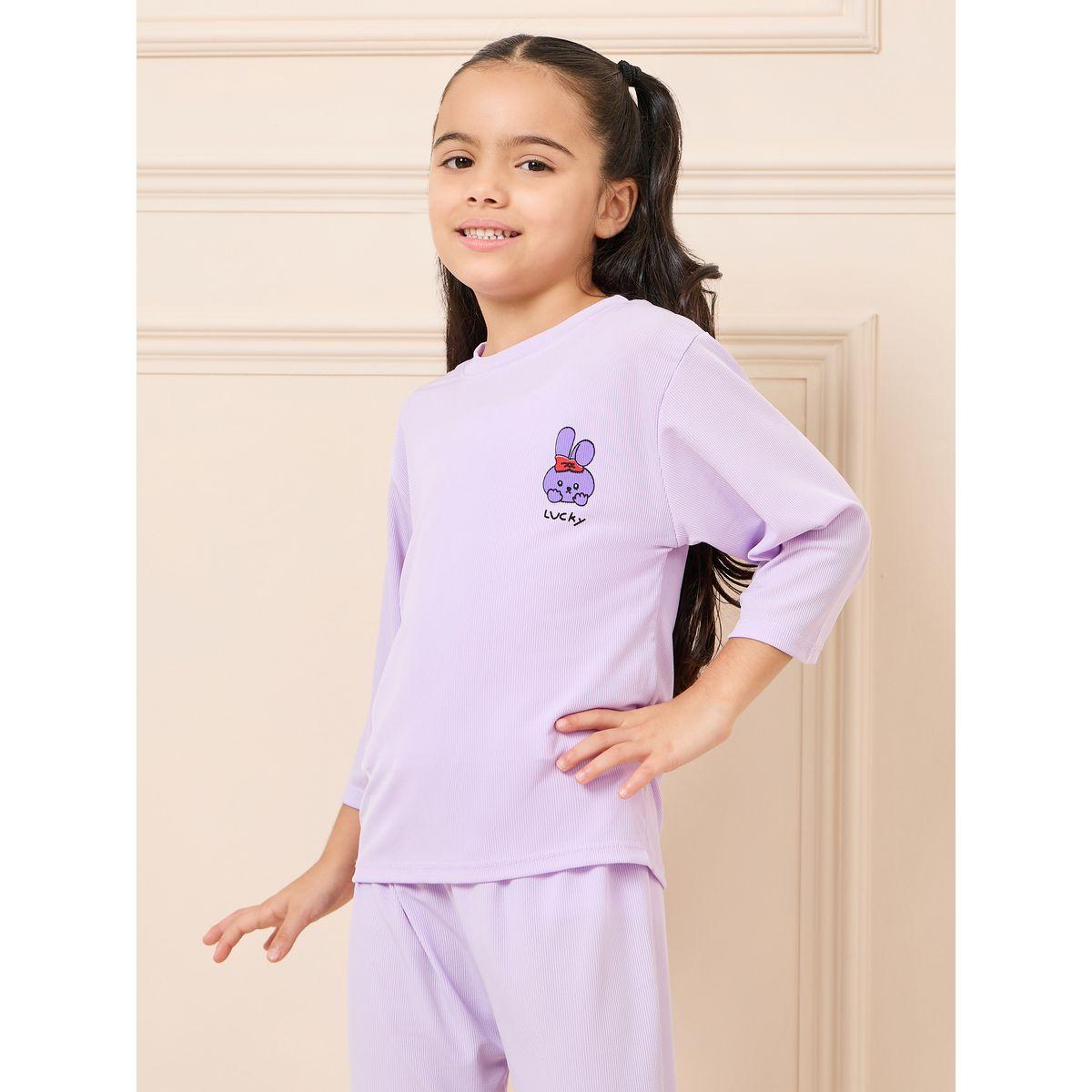 Styli Graphic Print Ribbed T-shirt and Pyjama Set-girls-clothing-nightwear-image-2