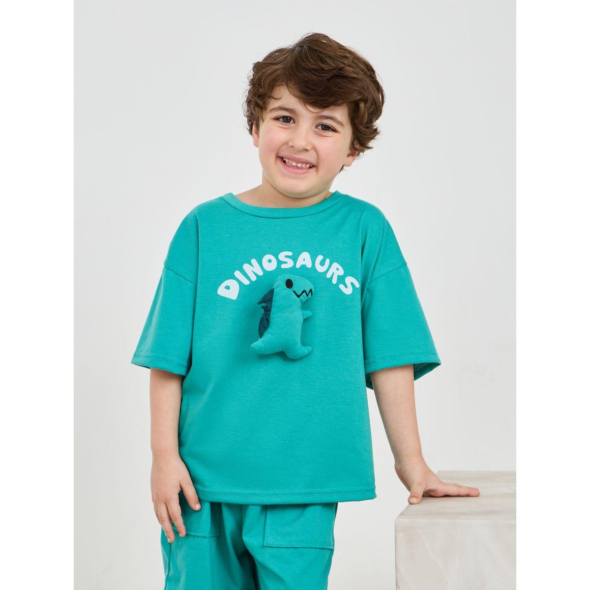Styli Dinosaur Applique Drop Shoulder T-Shirt & Shorts Set-boys-clothing-setsandcoords-image-3