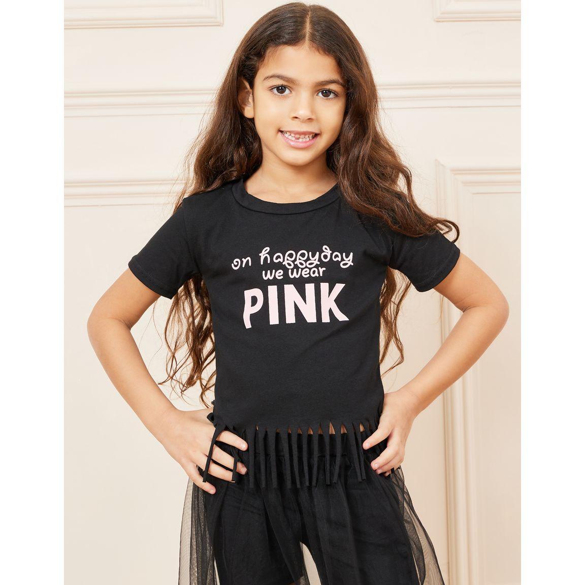 Styli Slogan Print Tassel T-Shirt & 2 in 1 Mesh Skirt Set-girls-clothing-setsandcoords-image-2