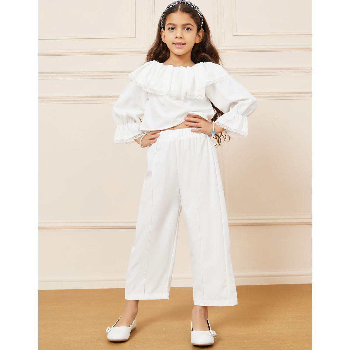 Styli Ruffle Layered Neck Top & Wide Leg Pant Set-girls-clothing-setsandcoords-image-1