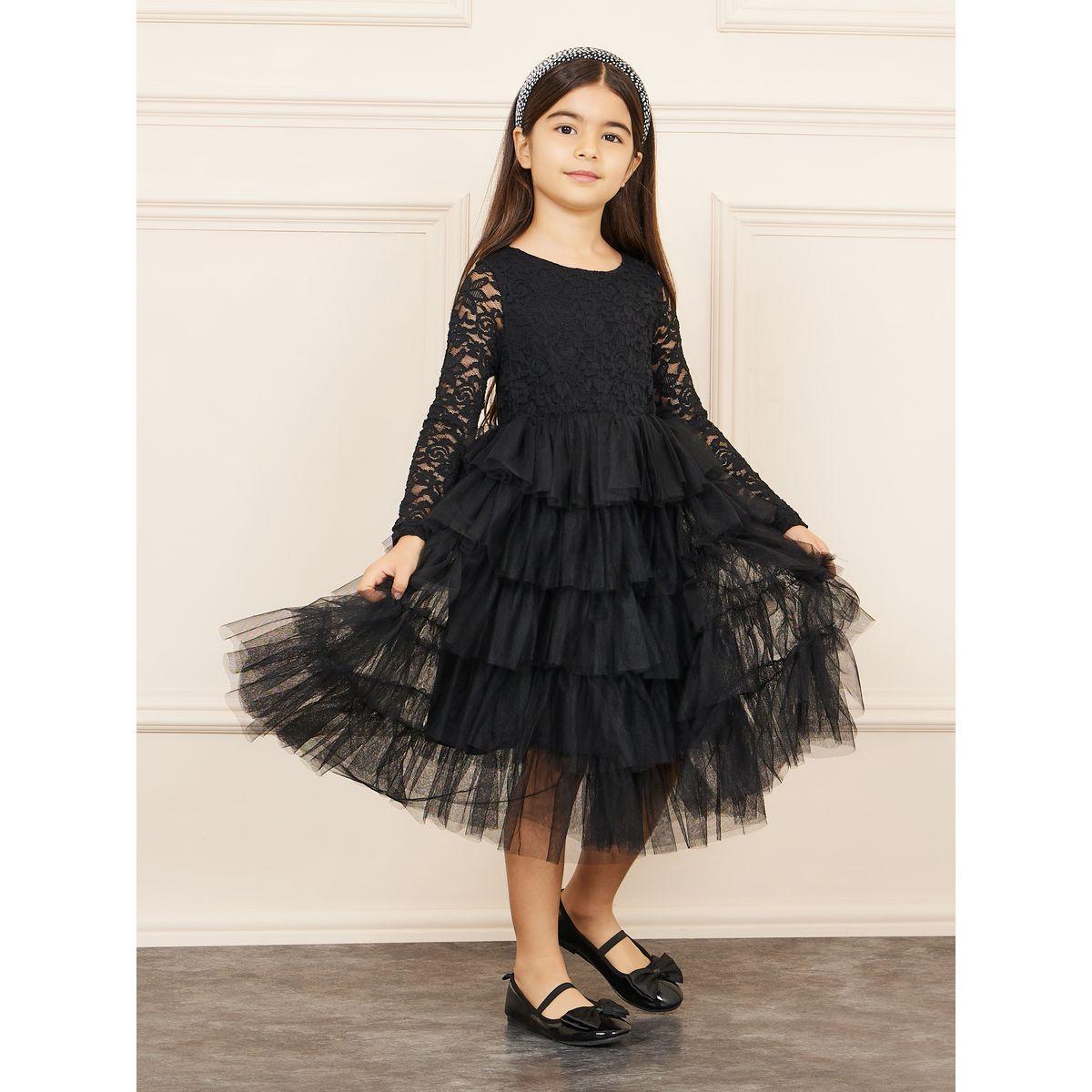 Styli Limited Lace Detail Mesh Insert Ruffle Layer Tiered Dress-girls-clothing-dressesandjumpsuits-image-1
