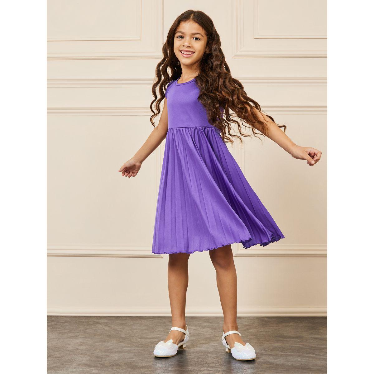 Styli Limited Solid Knitted Pleated A-line Dress-girls-clothing-dressesandjumpsuits-image-2
