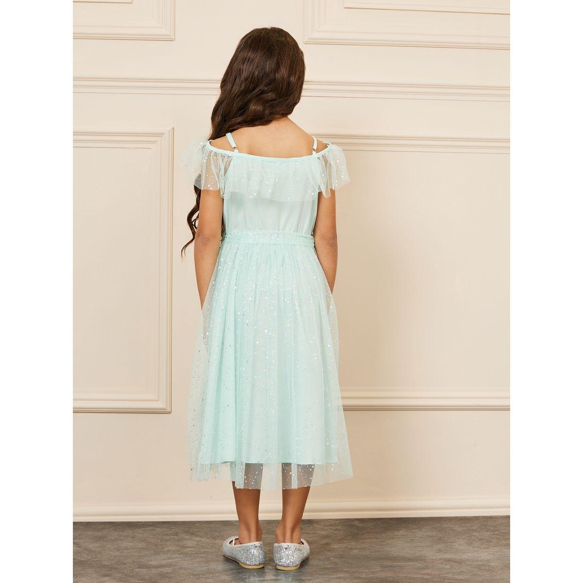 Styli Limited Spot Printed Mesh Layer Cold Shoulder Sleeves Dress-girls-clothing-dressesandjumpsuits-image-4