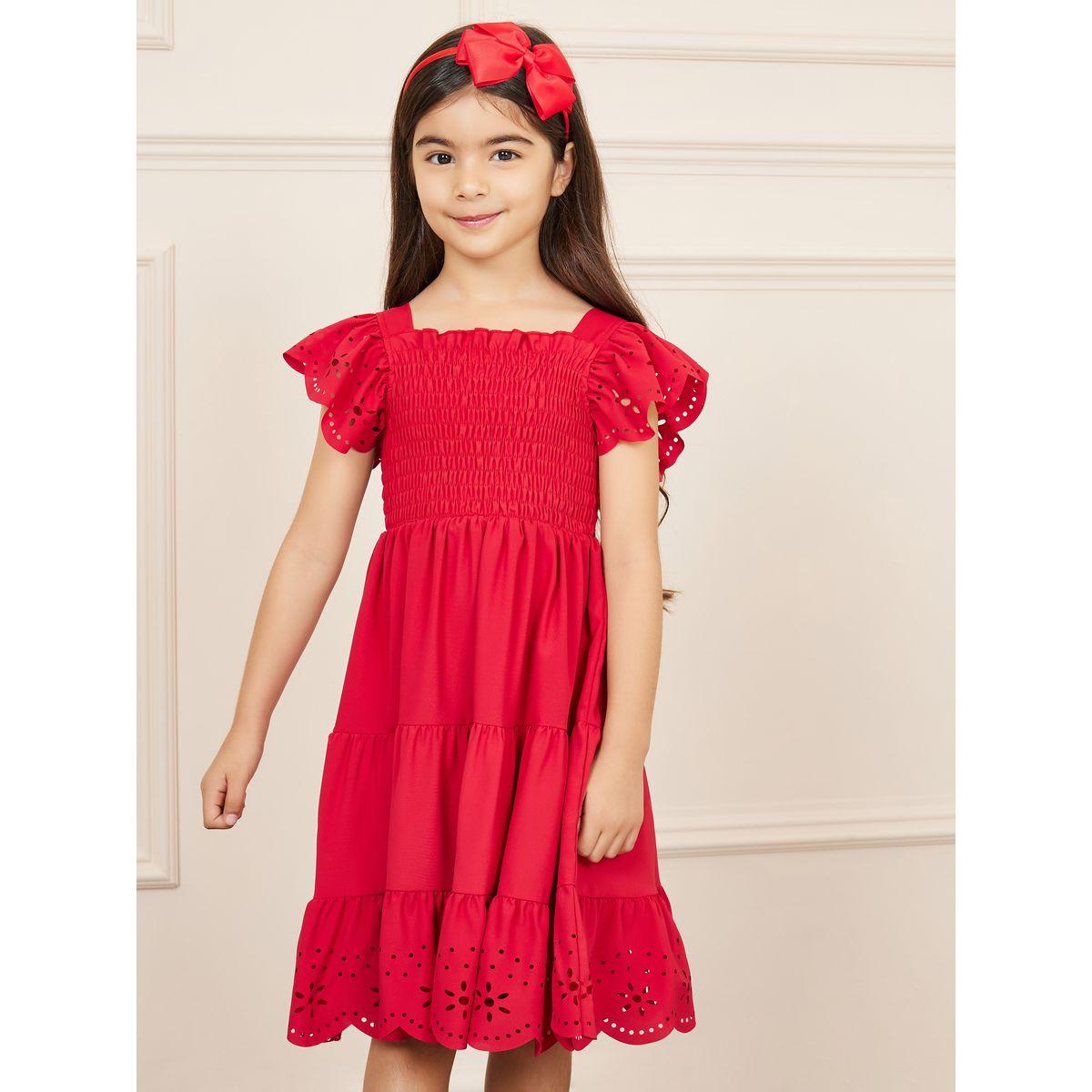 فستان Styli Limited بقطع ليزر وتفصيل مدرج بتفاصيل مزينة بالسموك-girls-clothing-dressesandjumpsuits-image-2