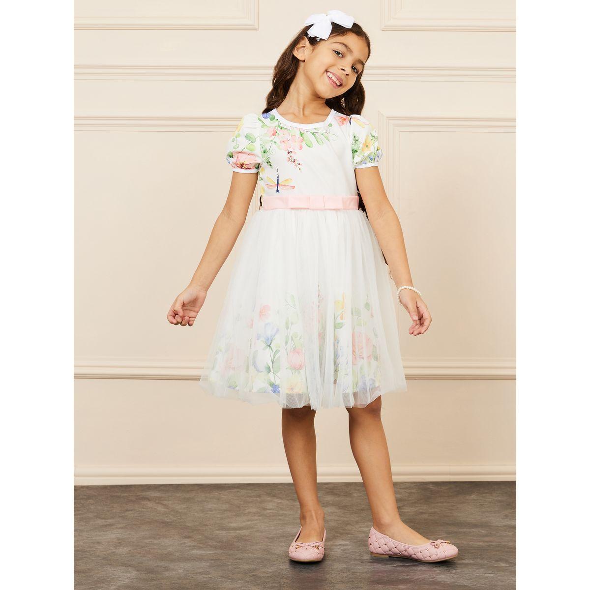 Styli Limited Floral Print Mesh Insert Satin Bow Detail Dress-girls-clothing-dressesandjumpsuits-image-2