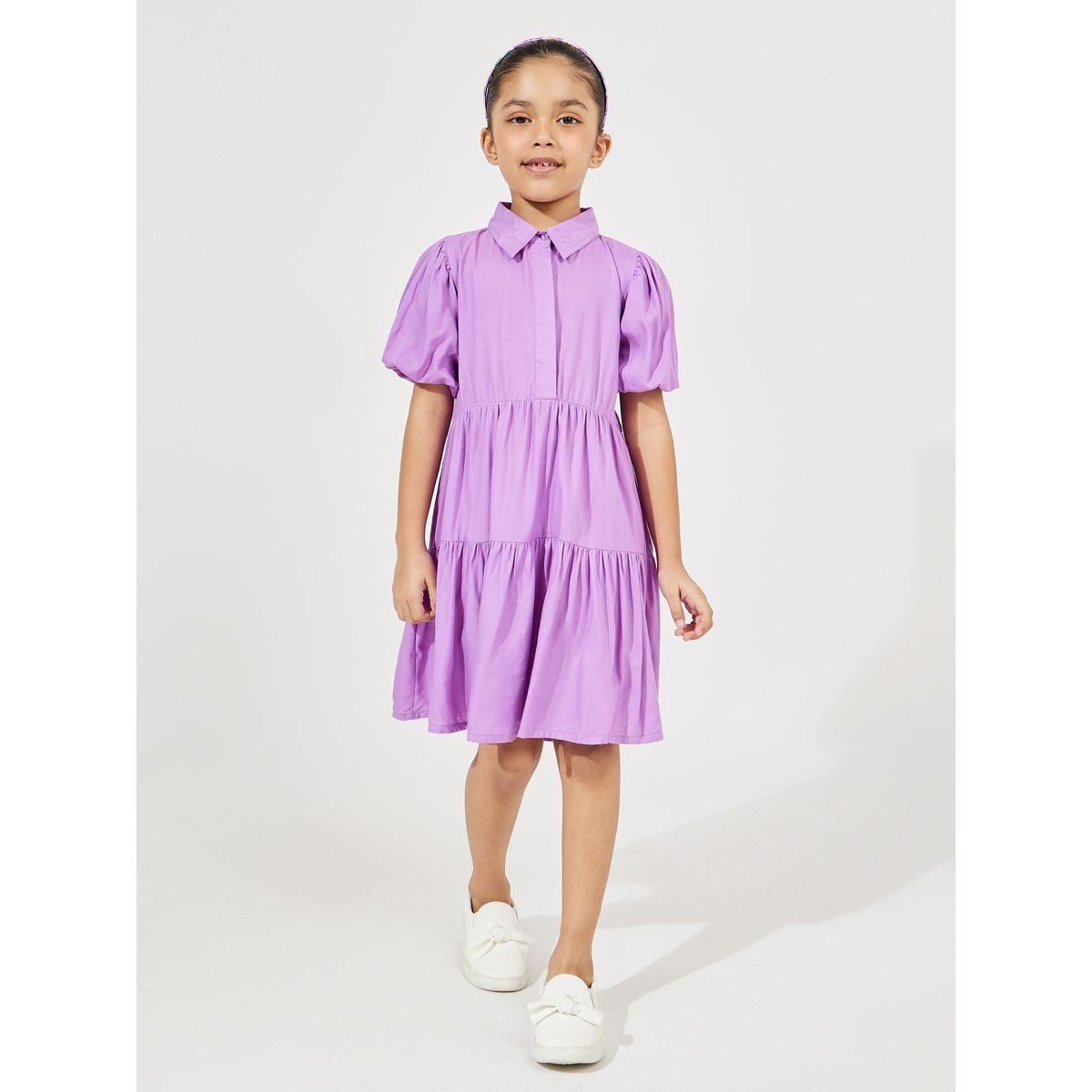فستان سادة بازرار مخفية وكسرات-girls-clothing-dressesandjumpsuits-image-4