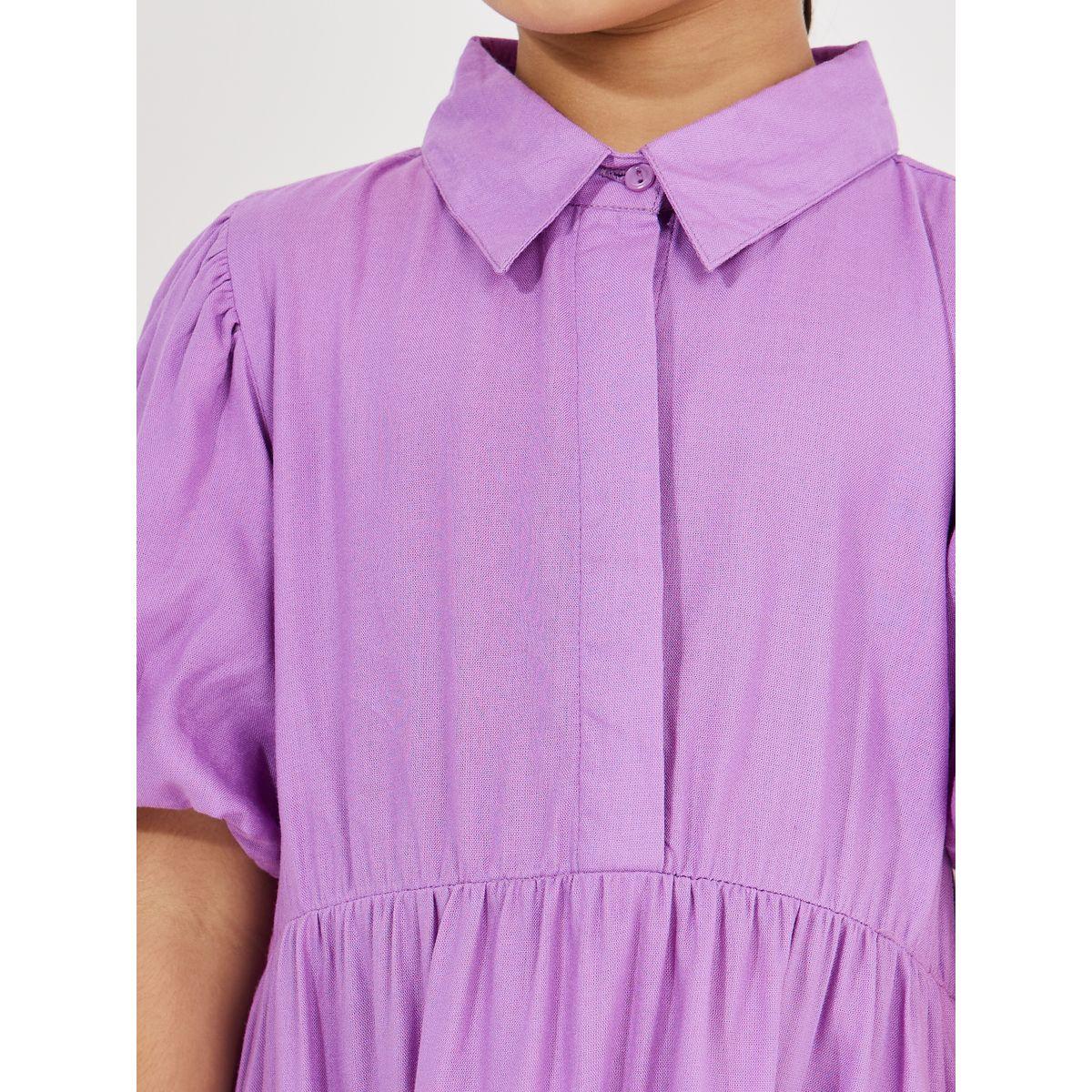 Styli Solid Shirt Dress with Button Placket-girls-clothing-dressesandjumpsuits-image-3