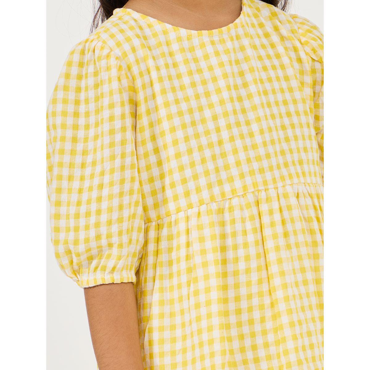 Styli Checked A-Line Tiered Dress with Puff Sleeve-girls-clothing-dressesandjumpsuits-image-3