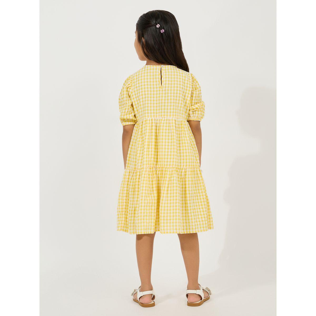 Styli Checked A-Line Tiered Dress with Puff Sleeve-girls-clothing-dressesandjumpsuits-image-4