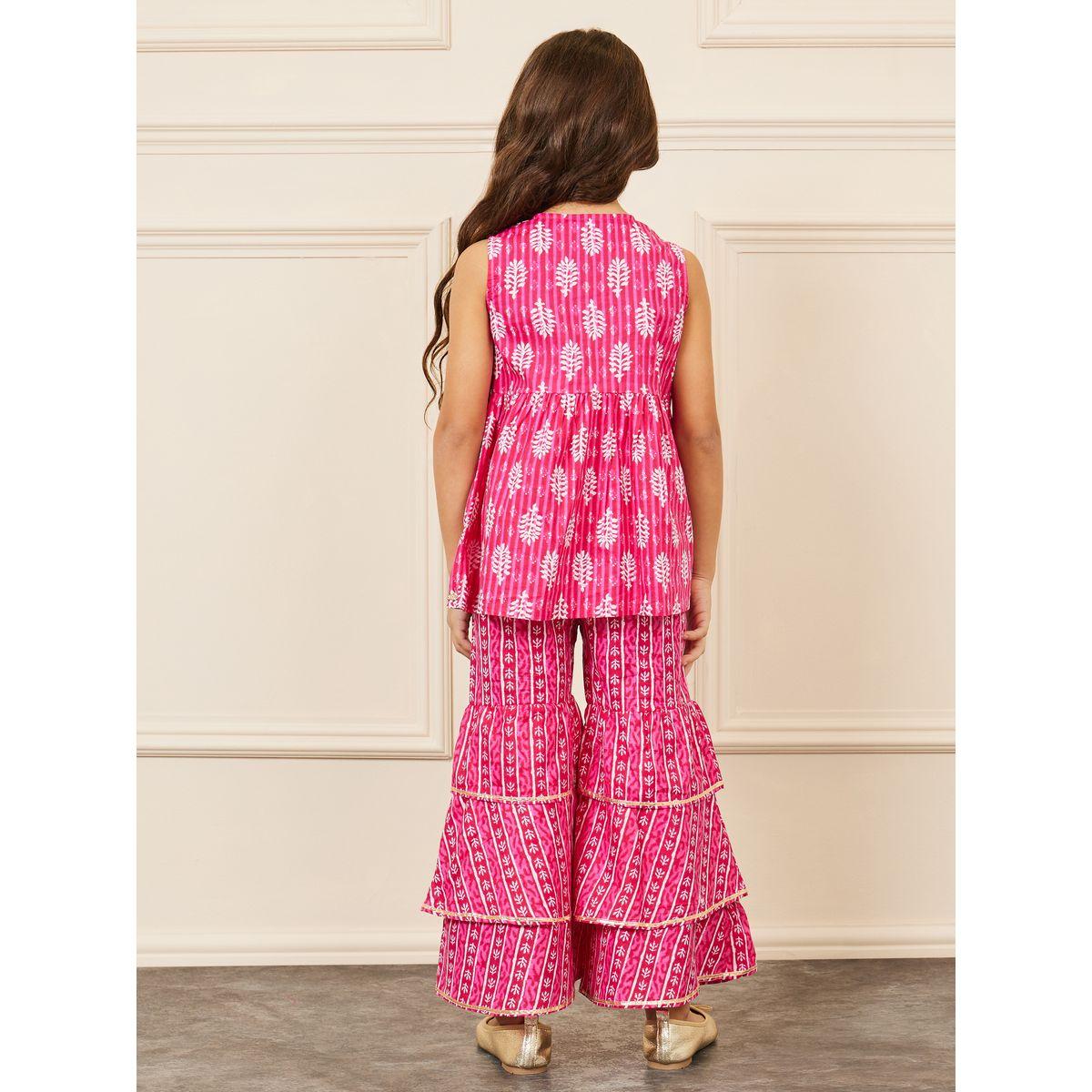 Styli Lace Trim Detail Printed Front Slit Top and Ruffle Flared Pants Set-girls-clothing-setsandcoords-image-5