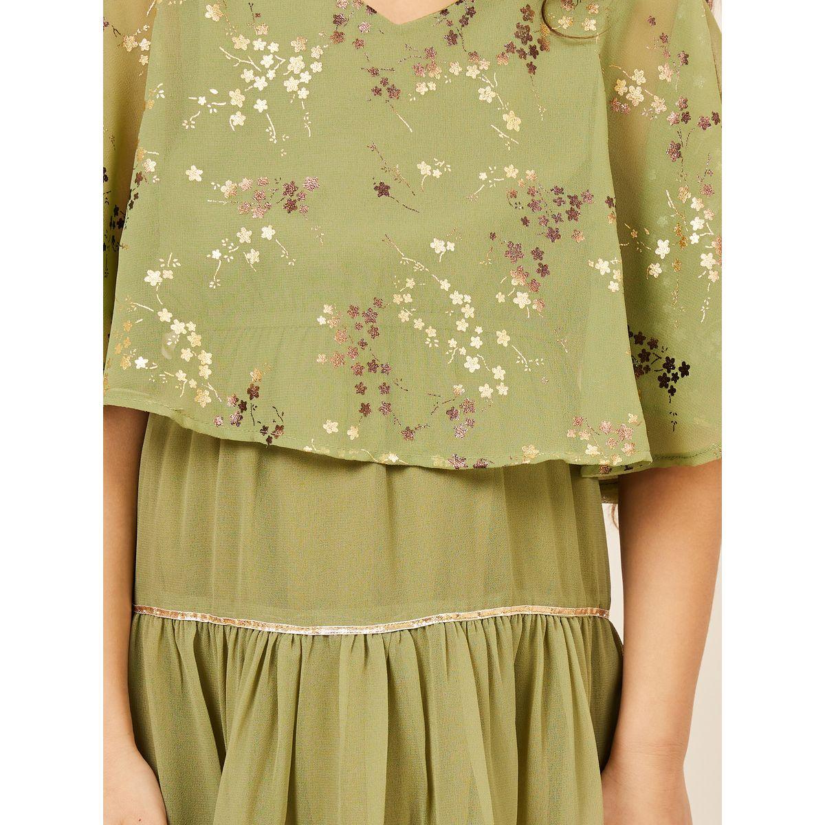 Styli Foil Print Cape Sleeves Tiered Midi Dress-girls-clothing-dressesandjumpsuits-image-3