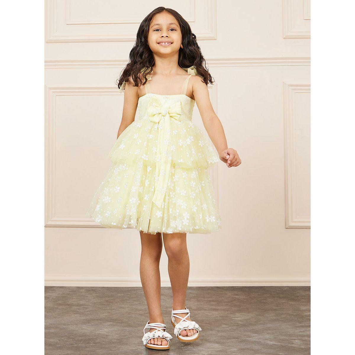 Styli Floral Mesh Bow Detail A-Line Dress-girls-clothing-dressesandjumpsuits-image-1