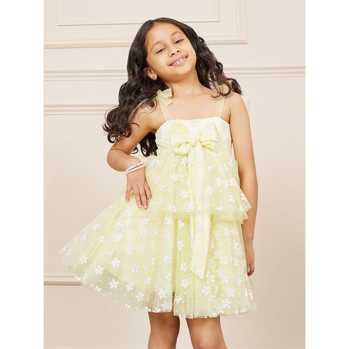 Styli Floral Mesh Bow Detail A-Line Dress-girls-clothing-dressesandjumpsuits-image-2