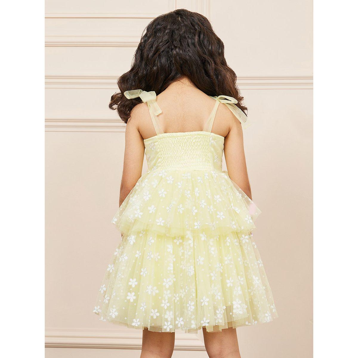 Styli Floral Mesh Bow Detail A-Line Dress-girls-clothing-dressesandjumpsuits-image-4