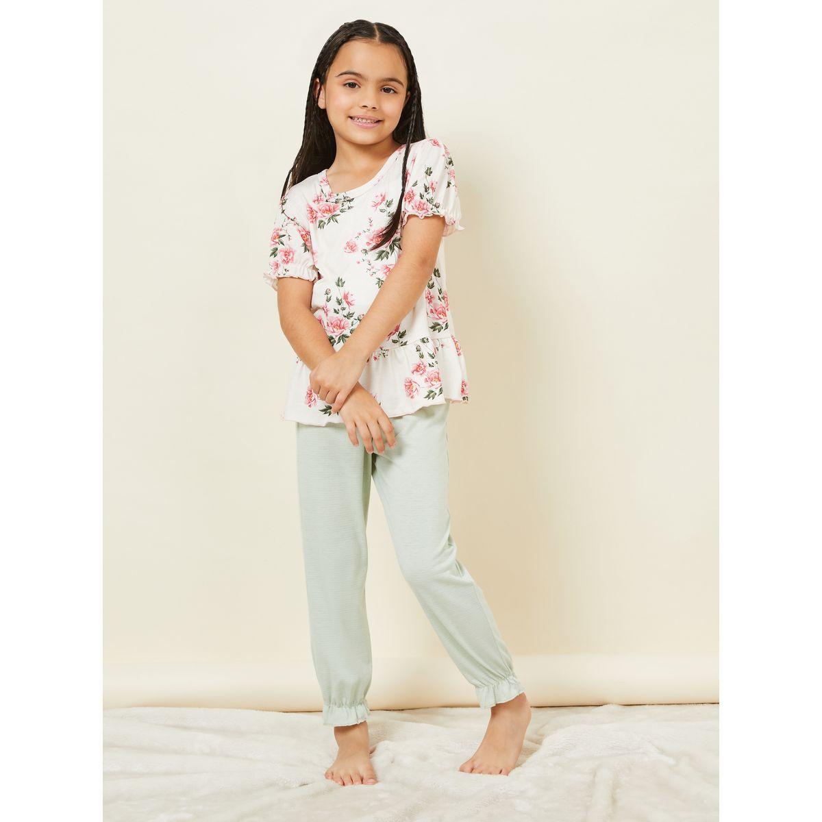 Styli All Over Floral Print Top & Elasticated Hem Pyjama Set-girls-clothing-nightwear-image-1