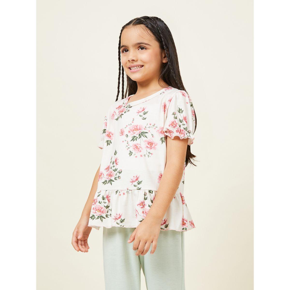Styli All Over Floral Print Top & Elasticated Hem Pyjama Set-girls-clothing-nightwear-image-2