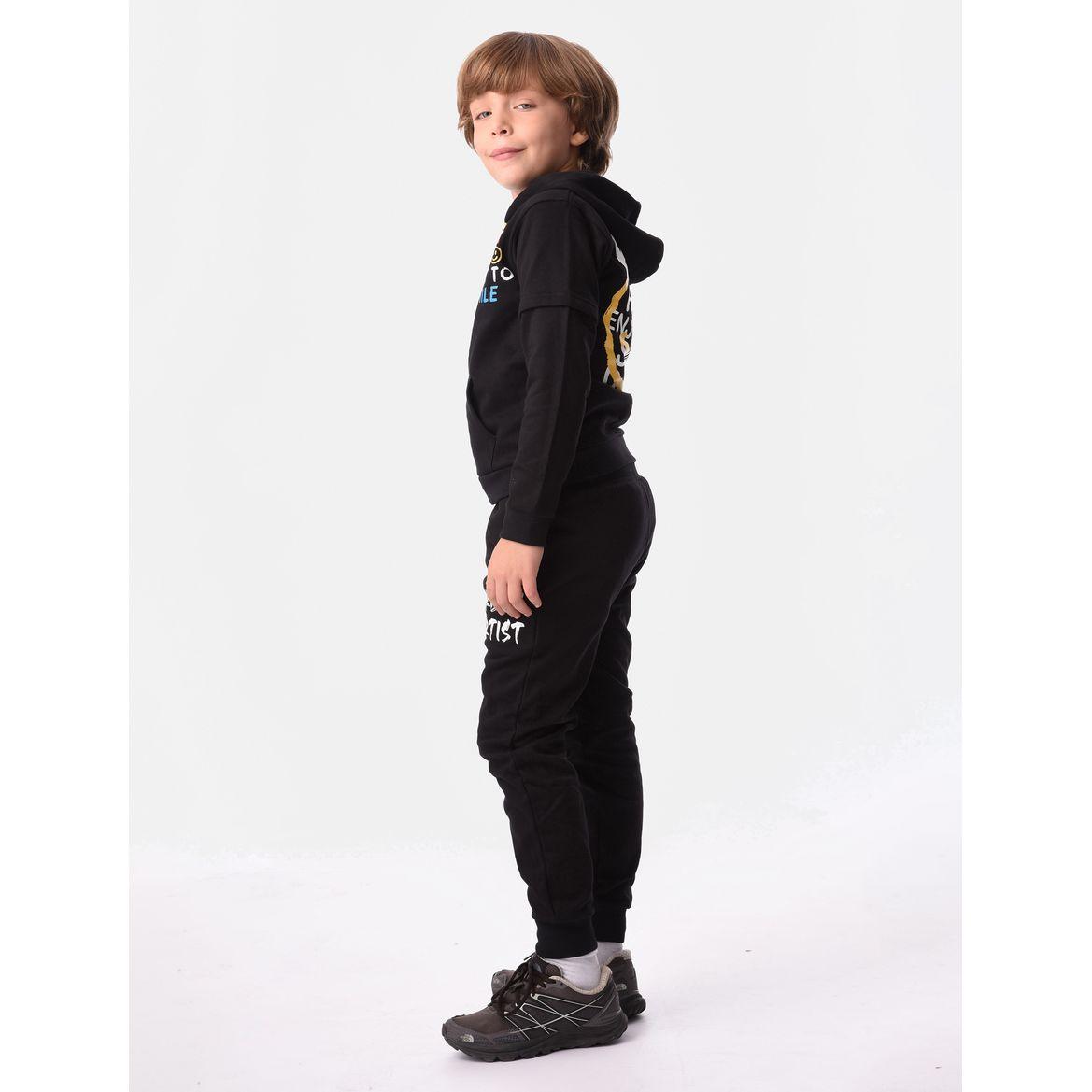 Slogan Print Hooded Sweatshirt with Zip Closure & Joggers Set-boys-clothing-setsandcoords-image-2