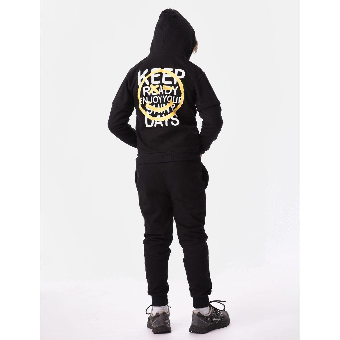 Slogan Print Hooded Sweatshirt with Zip Closure & Joggers Set-boys-clothing-setsandcoords-image-5