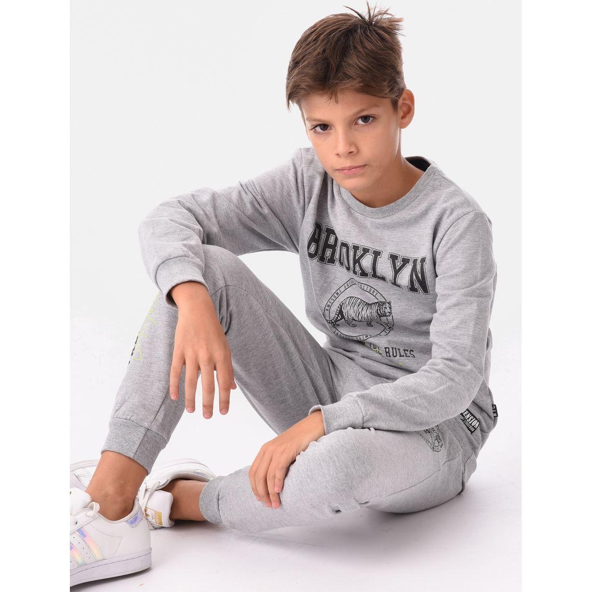 Slogan Print Sweatshirt with Jogger Set-boys-clothing-setsandcoords-image-1