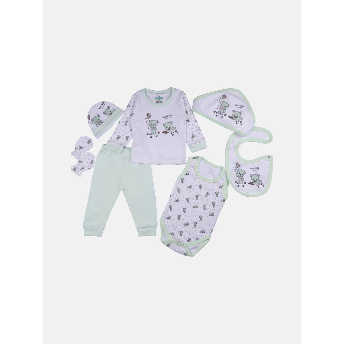 Pack of 7 - Printed Bib, Pyjama, Mitten, Cap, Romper, Top and Bottom Set-girls-clothing-setsandcoords-image-1