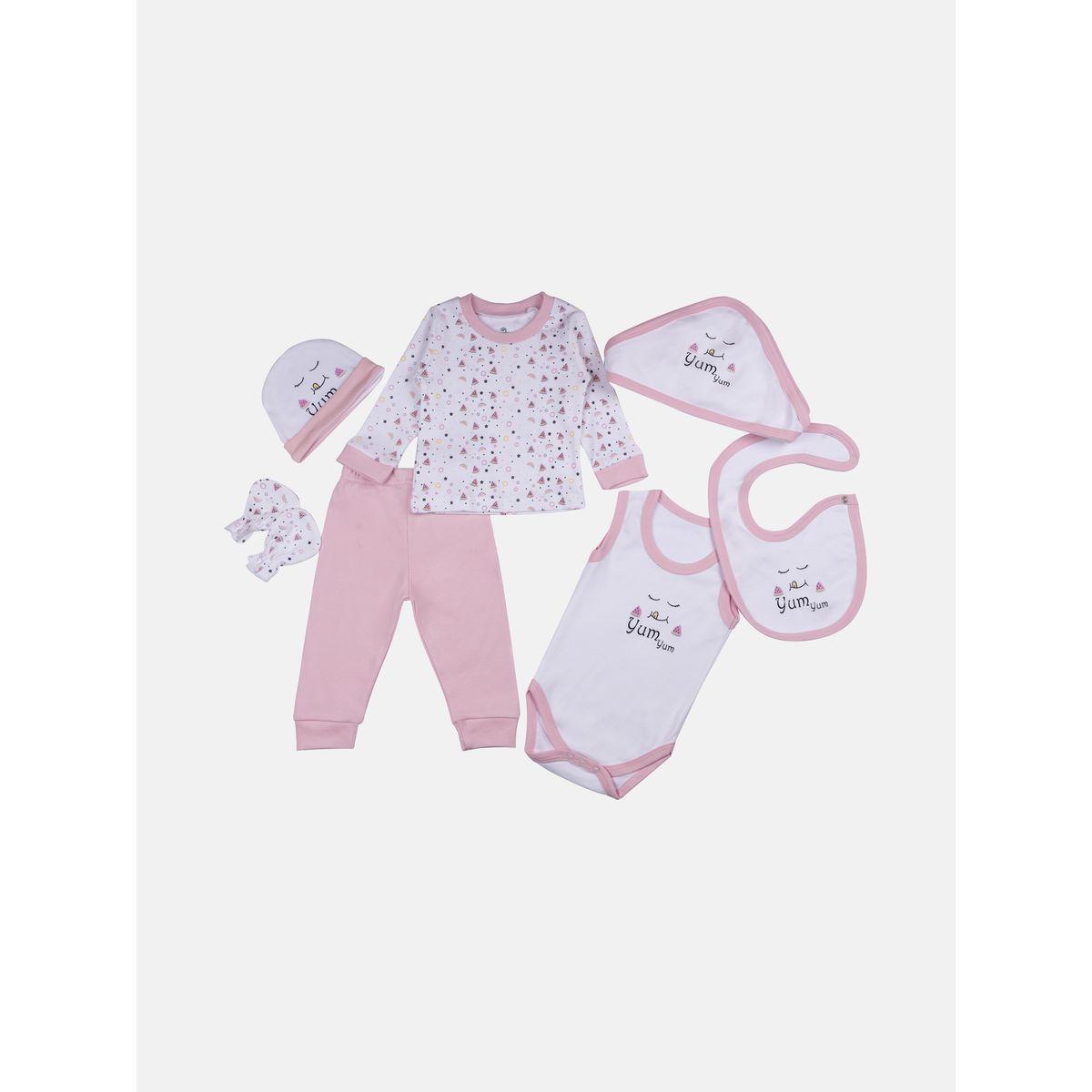 Pack of 7 - Printed Bib, Pyjama, Mitten, Cap, Romper, Top & Bottom Set-girls-clothing-setsandcoords-image-1