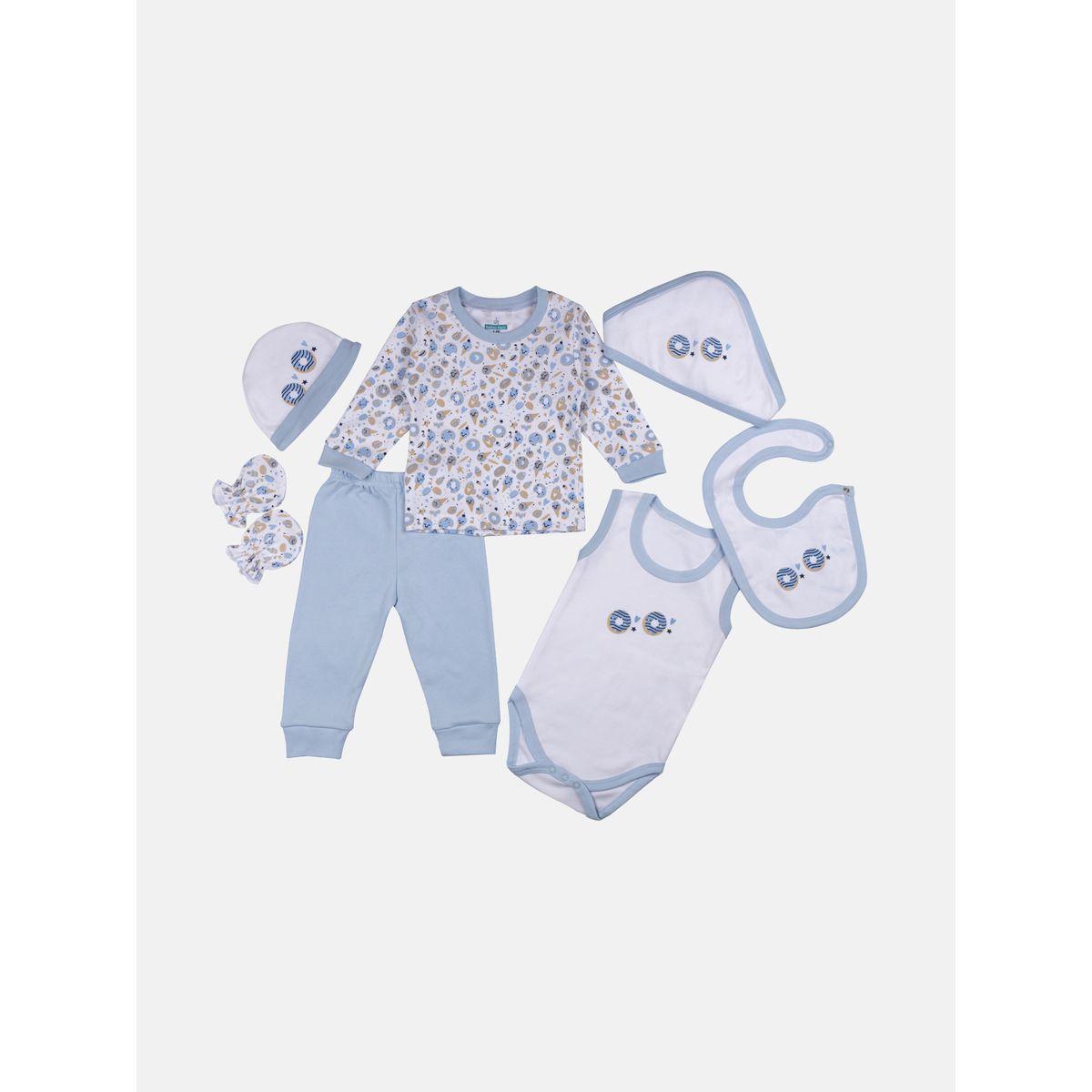 Pack of 7 - Printed Bib, Pyjama, Mitten, Cap, Romper, Top & Bottom Set-girls-clothing-setsandcoords-image-1