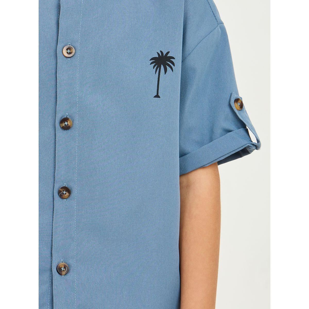 Styli Coconut Tree Print Roll Up Sleeve Shirt & Solid Short Set-boys-clothing-setsandcoords-image-3