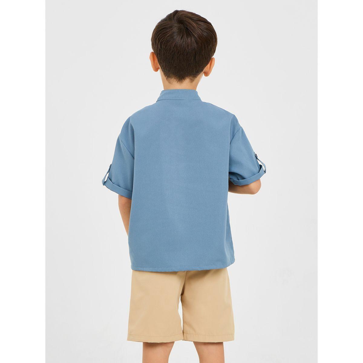 Styli Coconut Tree Print Roll Up Sleeve Shirt & Solid Short Set-boys-clothing-setsandcoords-image-5
