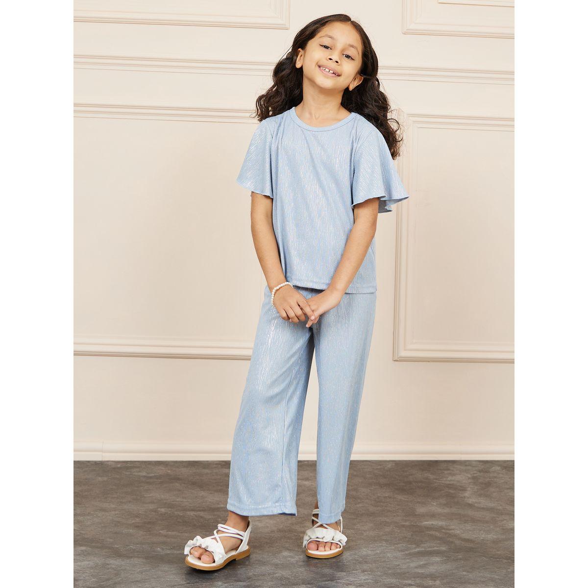 Styli Stripe Textured T-Shirt & Pants Set-girls-clothing-setsandcoords-image-1
