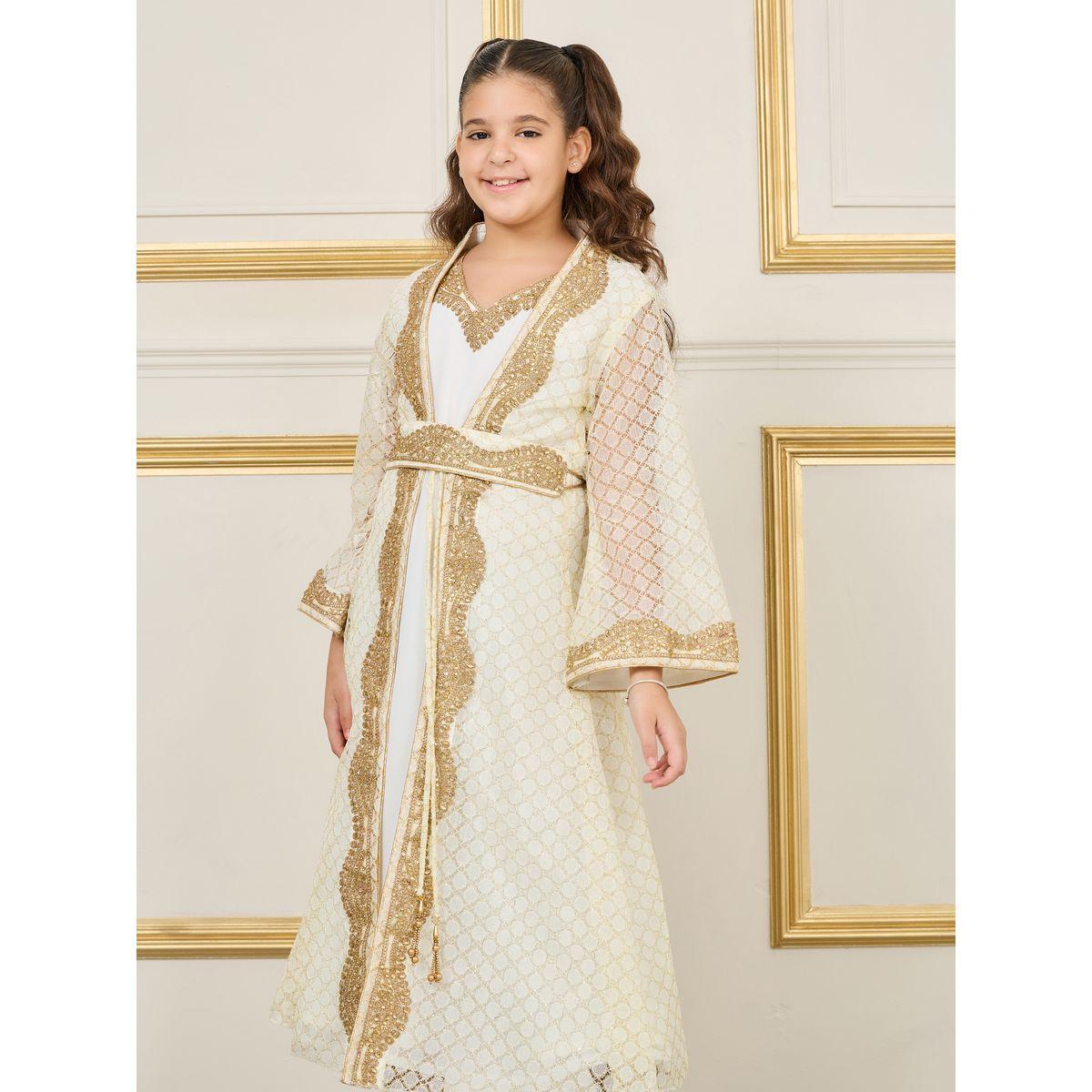 قفطان بتفاصيل مُطرّزة بخيوط مع حزام خصر-girls-clothing-dressesandjumpsuits-image-4