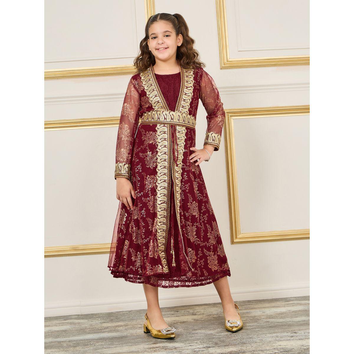 Maxim Creation Embellished Thread Embroidered Belted Kaftan-girls-clothing-dressesandjumpsuits-image-1