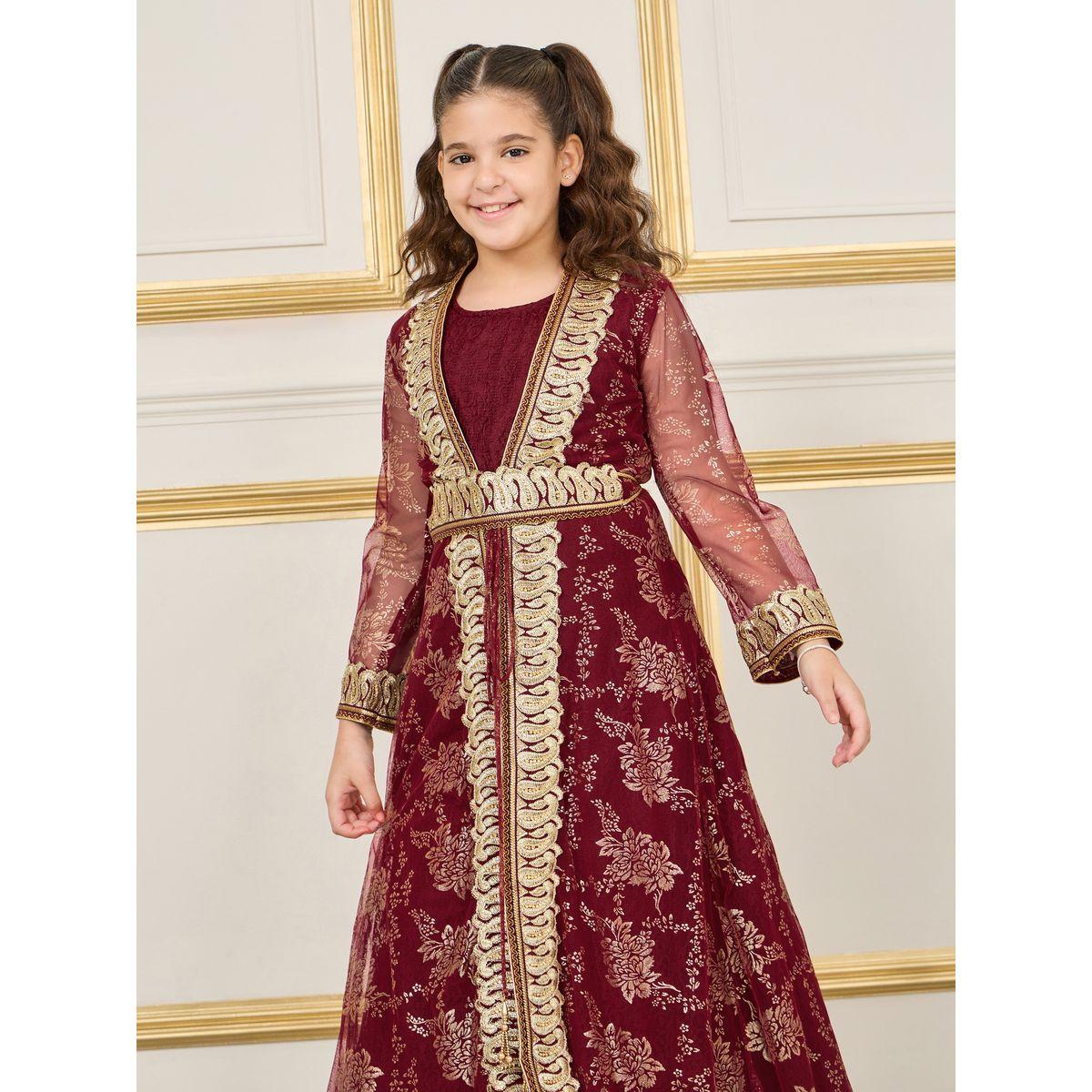 Maxim Creation Embellished Thread Embroidered Belted Kaftan-girls-clothing-dressesandjumpsuits-image-2