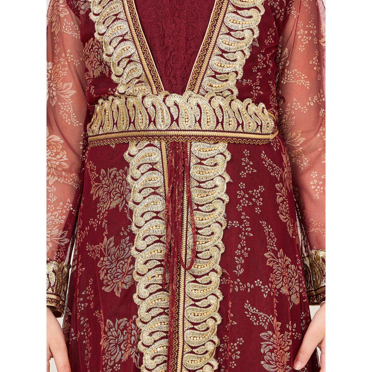Maxim Creation Embellished Thread Embroidered Belted Kaftan-girls-clothing-dressesandjumpsuits-image-3