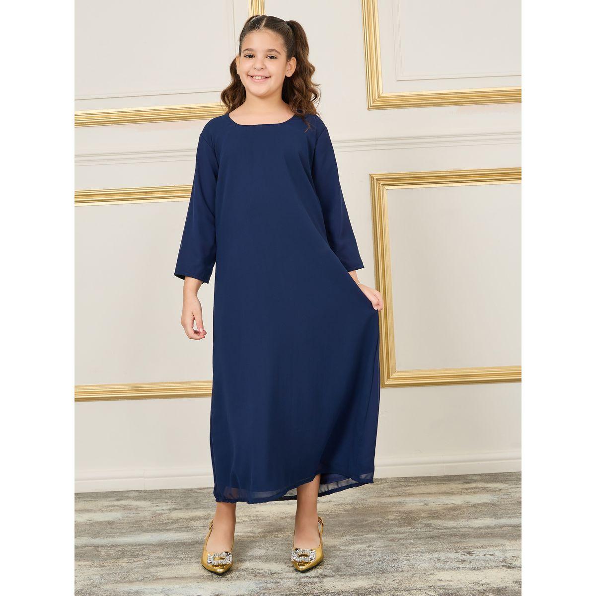 قفطان بتفاصيل مُطرّزة بخيوط مع حزام خصر-girls-clothing-dressesandjumpsuits-image-2