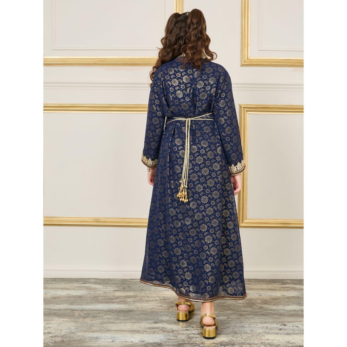 قفطان بتفاصيل مُطرّزة بخيوط مع حزام خصر-girls-clothing-dressesandjumpsuits-image-1