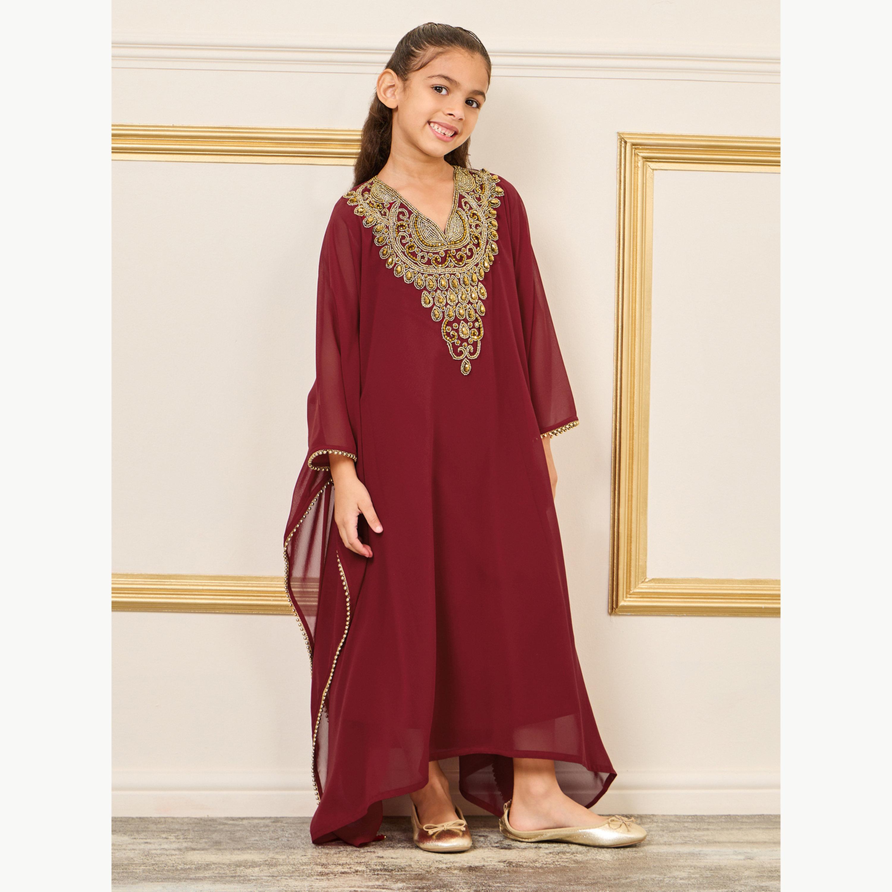 ماكسيم كرييشن × ستايلي - قفطان مزين ياقة حرف V-girls-clothing-dressesandjumpsuits-image-1