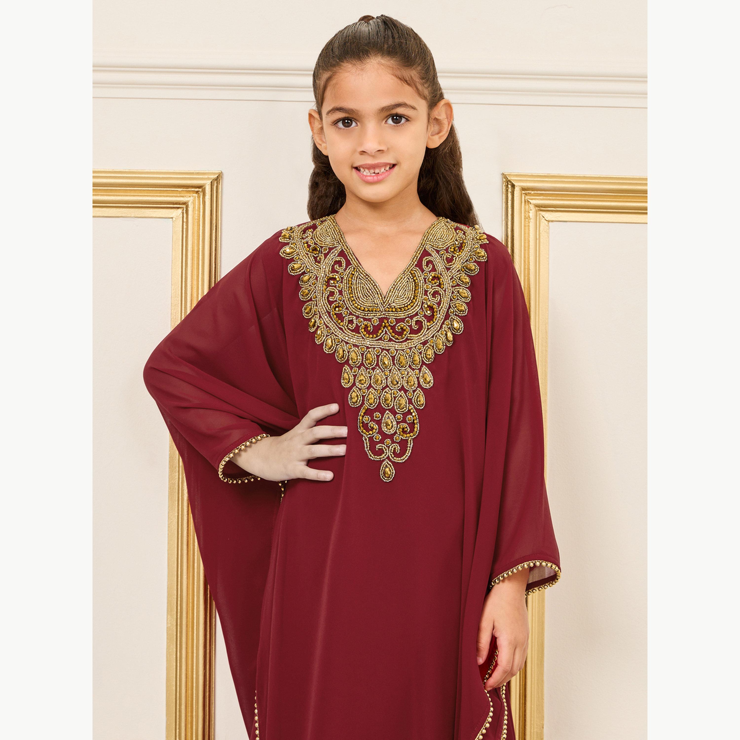 ماكسيم كرييشن × ستايلي - قفطان مزين ياقة حرف V-girls-clothing-dressesandjumpsuits-image-2