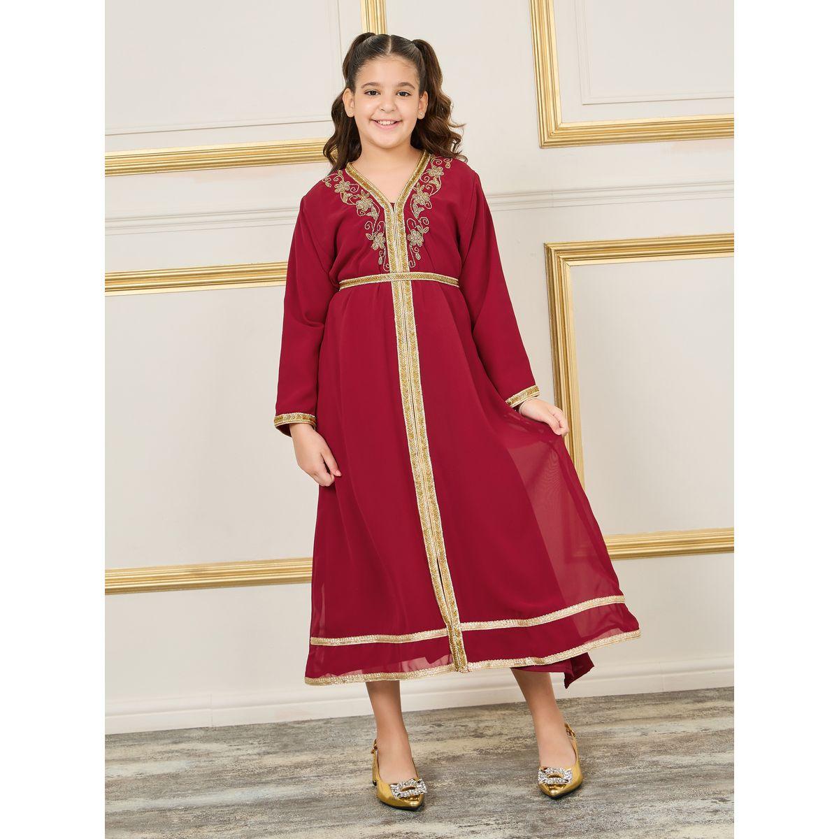 قفطان مزين بالخرز مع حزام خصر-girls-clothing-dressesandjumpsuits-image-1