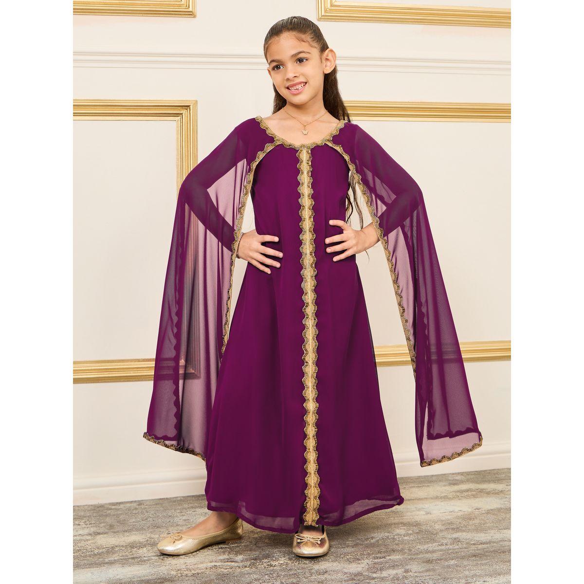Maxim Creation Embellished Round Neck Jalabiya with Cape Sleeves-girls-clothing-dressesandjumpsuits-image-1