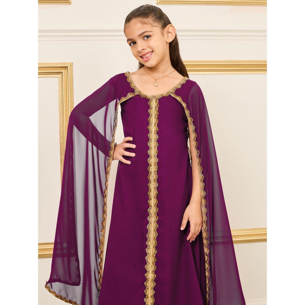 جلابية بياقة دائرية واكمام كيب-girls-clothing-dressesandjumpsuits-image-2