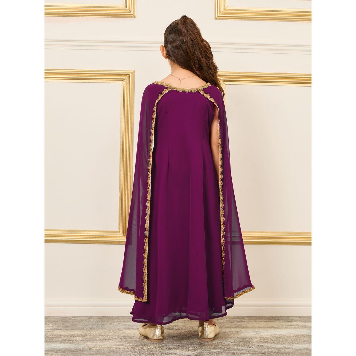 جلابية بياقة دائرية واكمام كيب-girls-clothing-dressesandjumpsuits-image-4