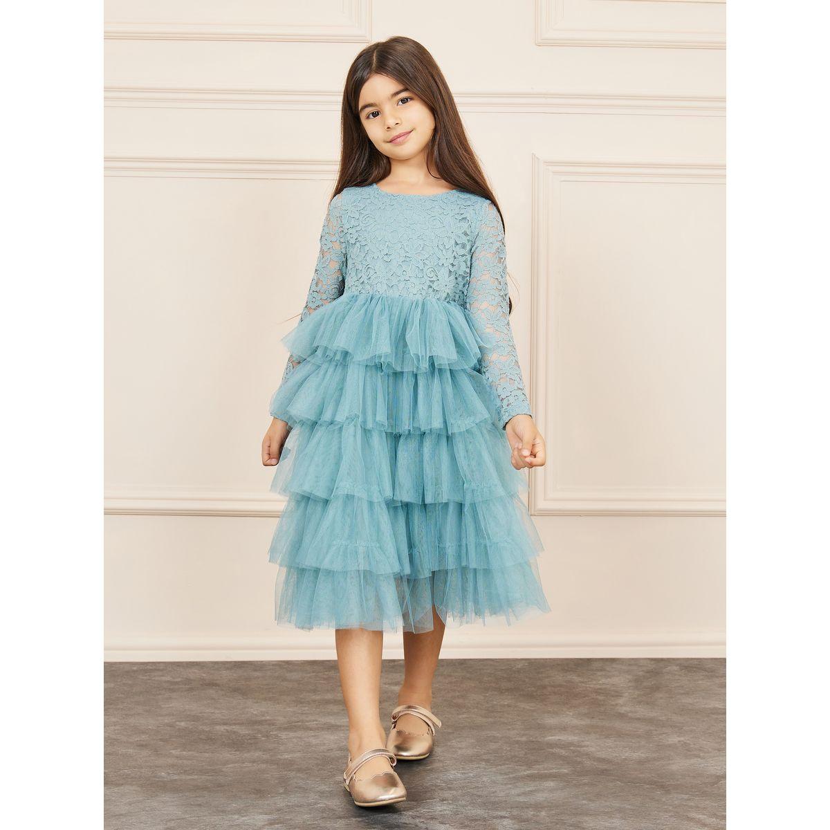 Styli Limited Lace Detail Mesh Insert Ruffle Layer Tiered Dress-girls-clothing-dressesandjumpsuits-image-1