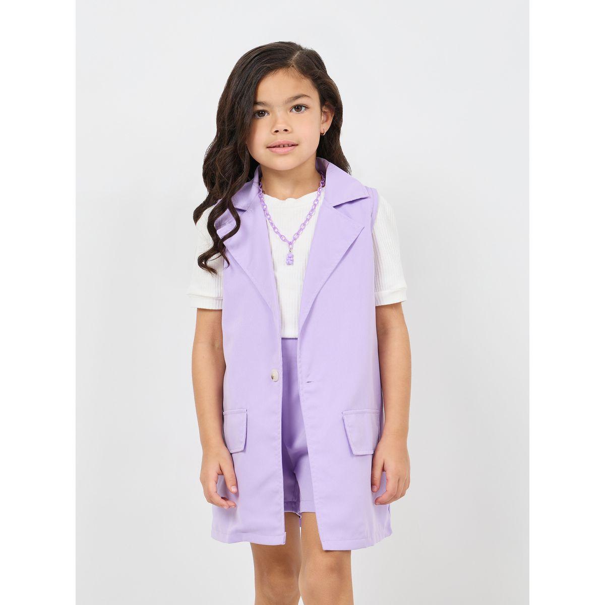 مجموعة من 3 - شورت، بلوزة محبوكة مع بليزر بياقة طويلة-girls-clothing-setsandcoords-image-1