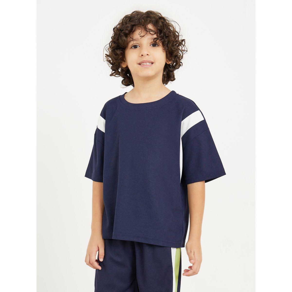 Styli Contrast Panel Oversized T-shirt and Short Set-boys-clothing-setsandcoords-image-2