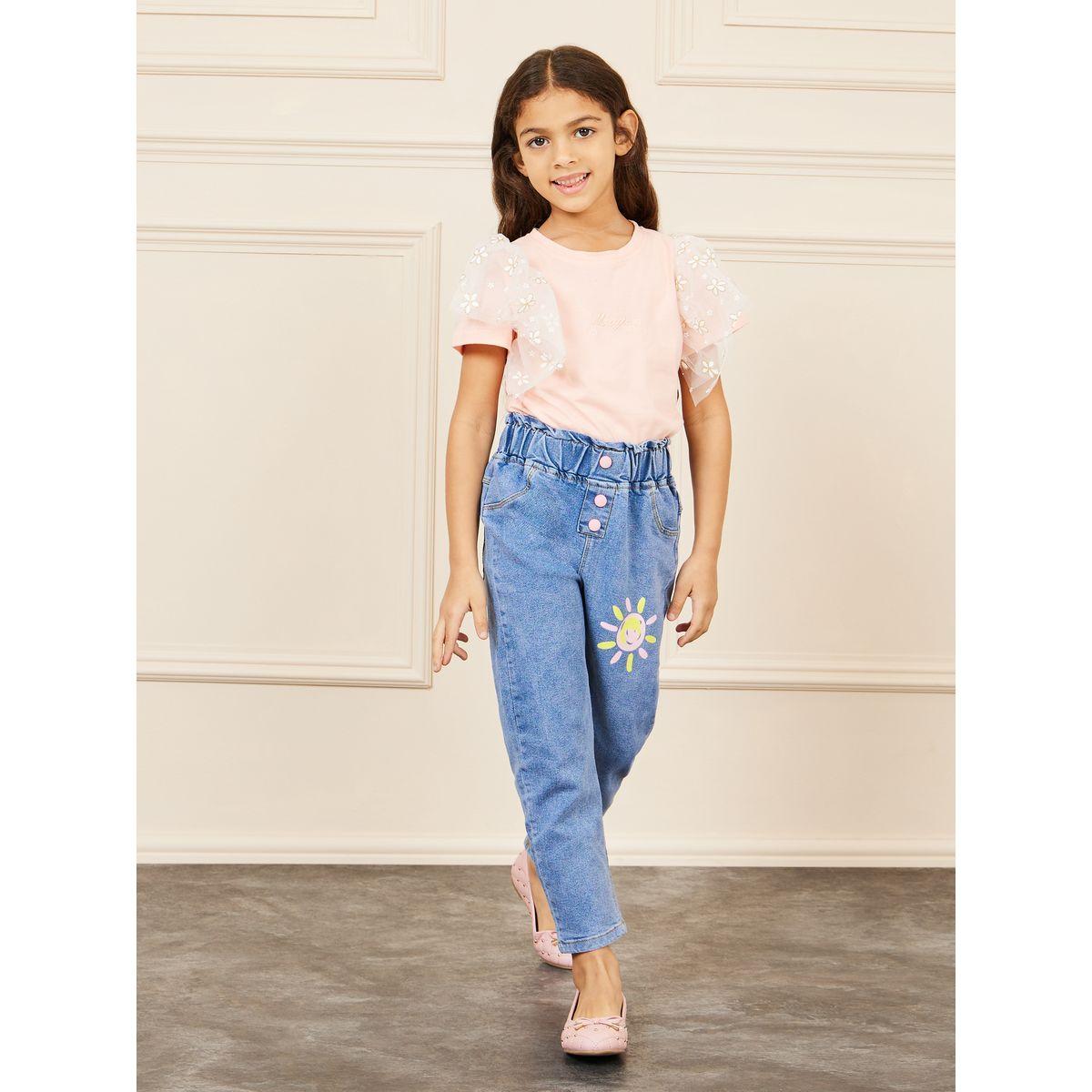 Styli Floral Puff Mesh Insert Short Sleeve Embroidery Top-girls-clothing-tshirts-image-2